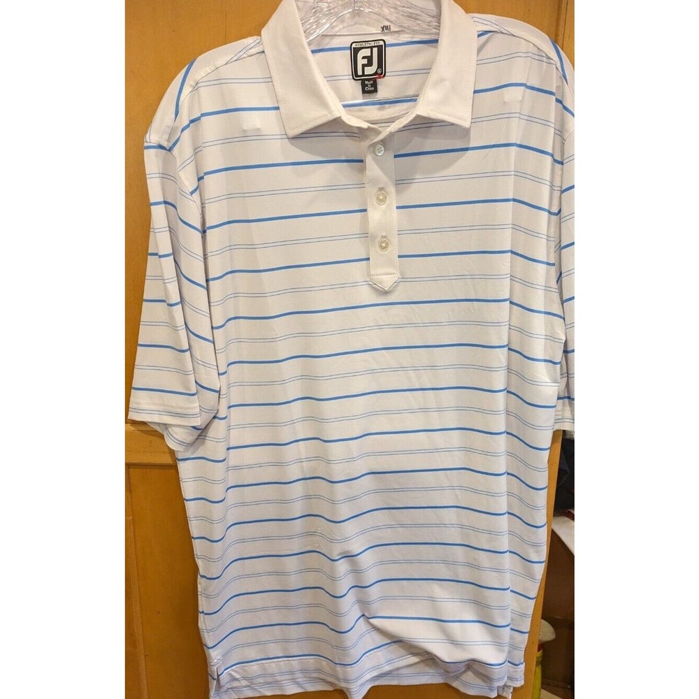 FJ POLO FootJoy‎ Mens Size Extra Large 1/4 Button Short Sleeve Golf Stripe XL